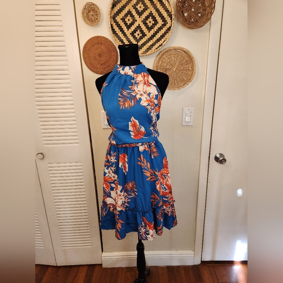 Blue Floral Sleeveless Mini Dress - Picture 5 of 12